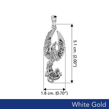 Steampunk Celtic Phoenix Solid White Gold Pendant WPD6000 - Jewelry